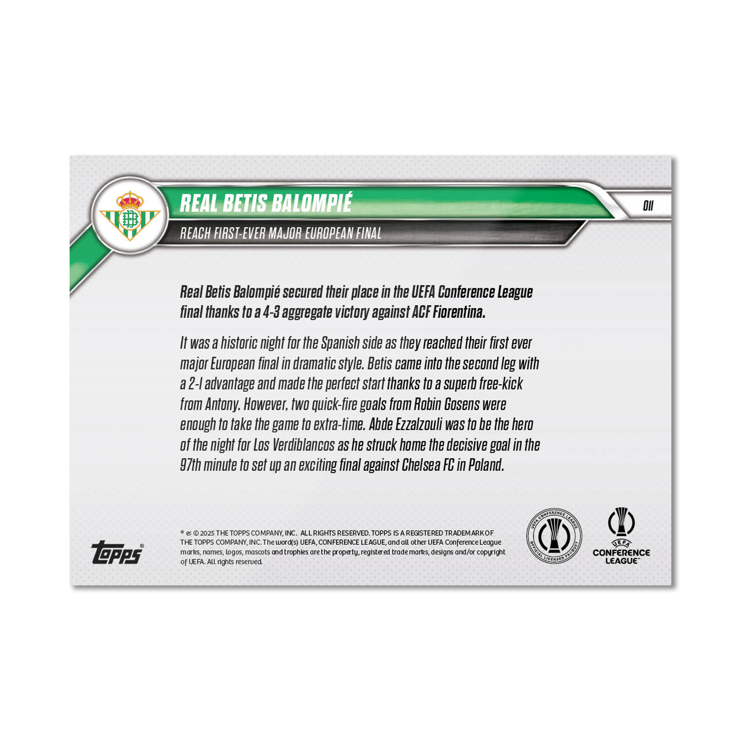 Real Betis Balompié - 2024-25 UECL Topps NOW - Card 11 - PR: 265 - Image 7