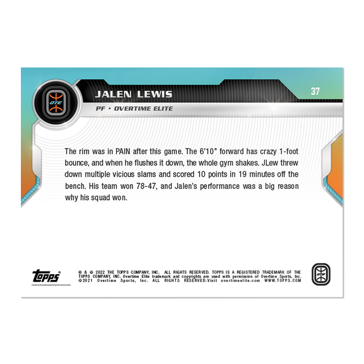 Jalen Lewis - 2022 Overtime Elite TOPPS NOW Card 37 - PR: 274 - Image 2