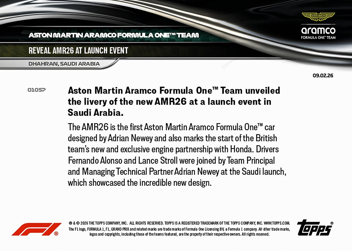 Aston Martin Aramco Formula One™ Team - 2026 Formula 1 Topps NOW - Card 10 - PR: 1482 - Image 9
