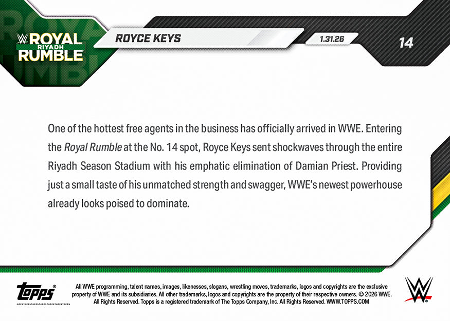Royce Keys - 2026 WWE Topps NOW - Card 14 - PR: 1097 - Image 2