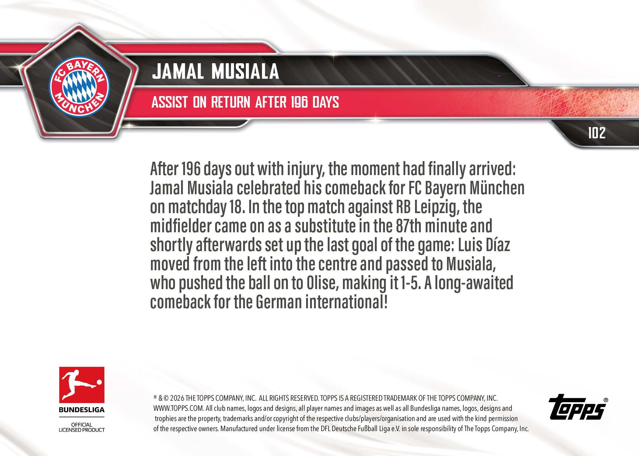 Jamal Musiala - 2025-26 Bundesliga Topps NOW - Card 102 - PR: 975 - Image 7