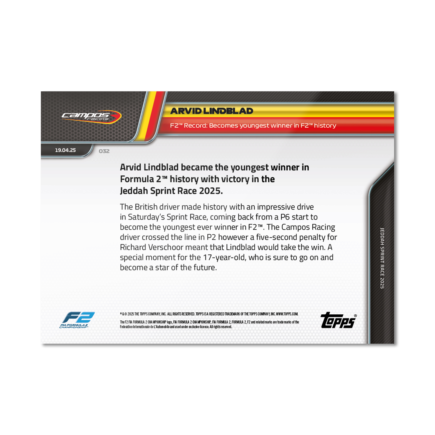 Arvid Lindblad - 2025 Formula 1 Topps NOW - Card 32 - PR: 1075 - Image 7