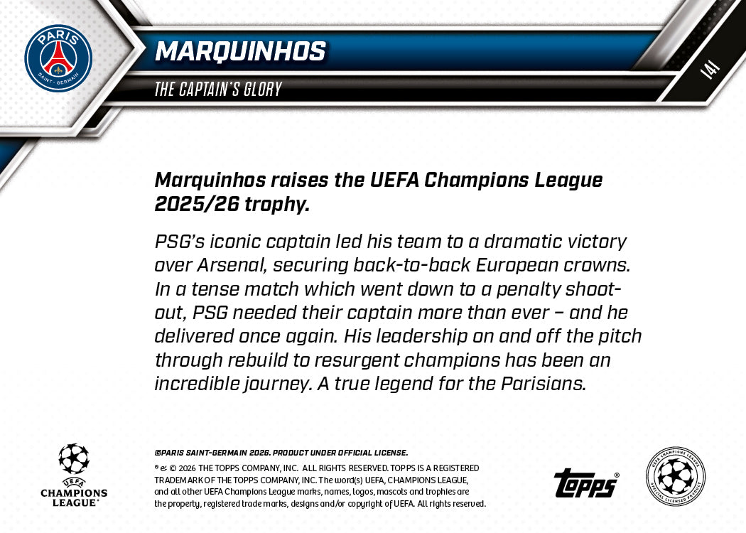 Marquinhos - 2025-26 UCL Topps NOW - Card 141 - PR: 1492 - Image 8