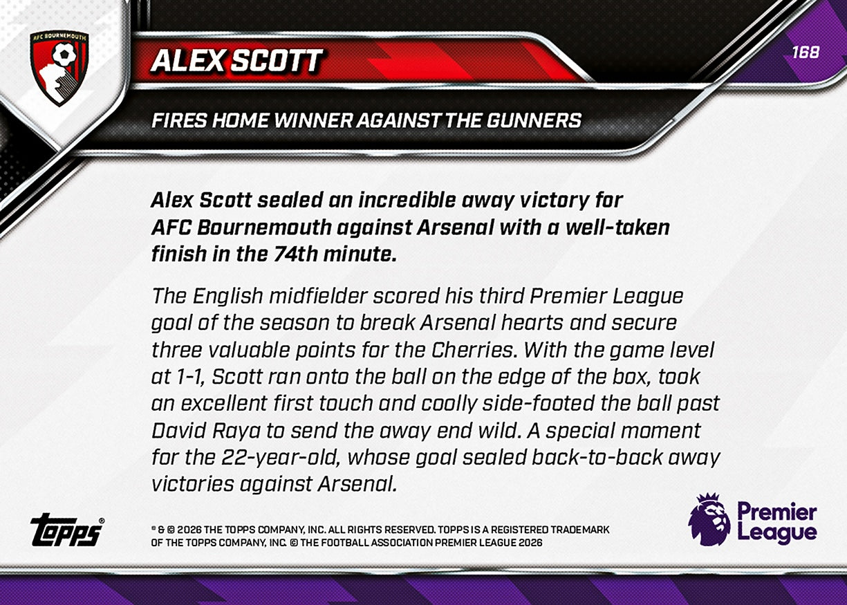 Alex Scott - 2025-26 Premier League Topps NOW - Card 168 - PR: 364 - Image 7
