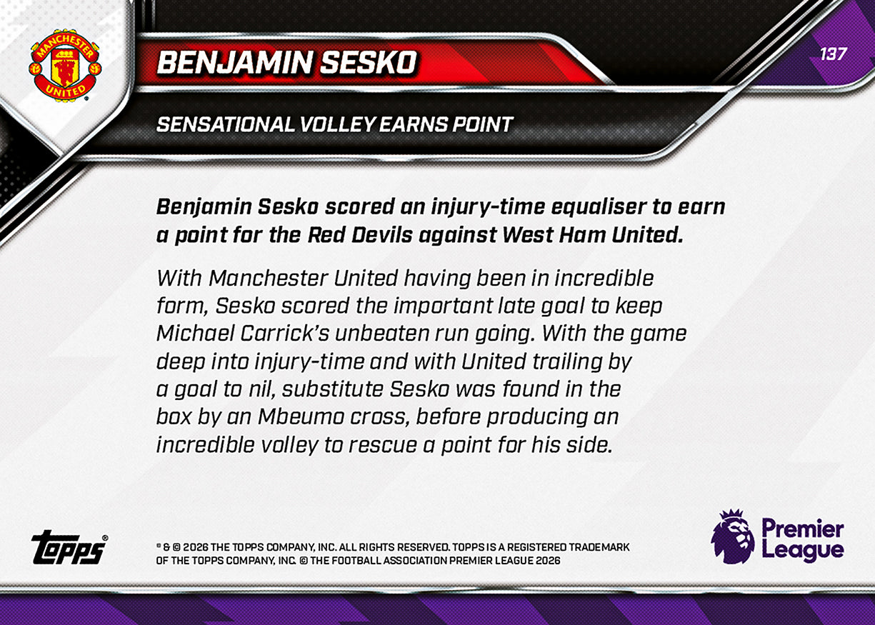 Benjamin Sesko - 2025-26 Premier League Topps NOW - Card 137 - PR: 462 - Image 7