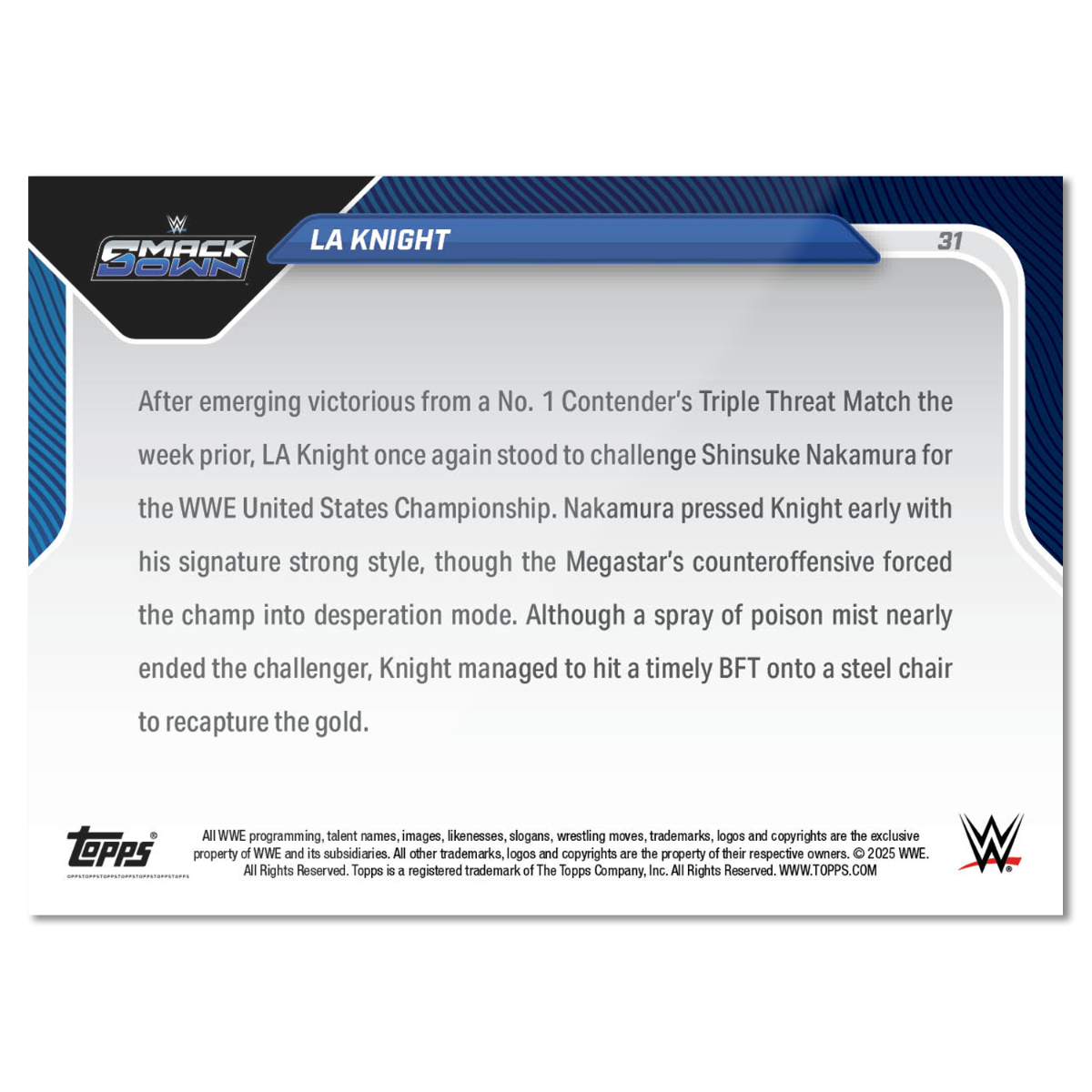 LA Knight - 2025 WWE Topps NOW - Card 31 - PR: 956 - Image 2