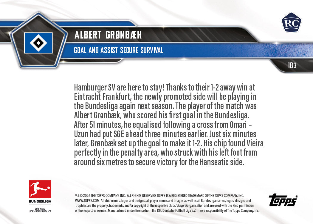 Albert Grønbæk - 2025-26 Bundesliga Topps NOW - Card 183 - PR: 953 - Image 7