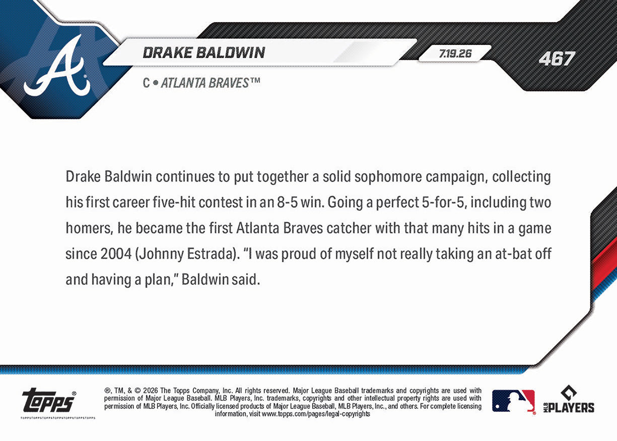 Drake Baldwin - 2026 MLB Topps NOW - Card 467 - PR: 910 - Image 2