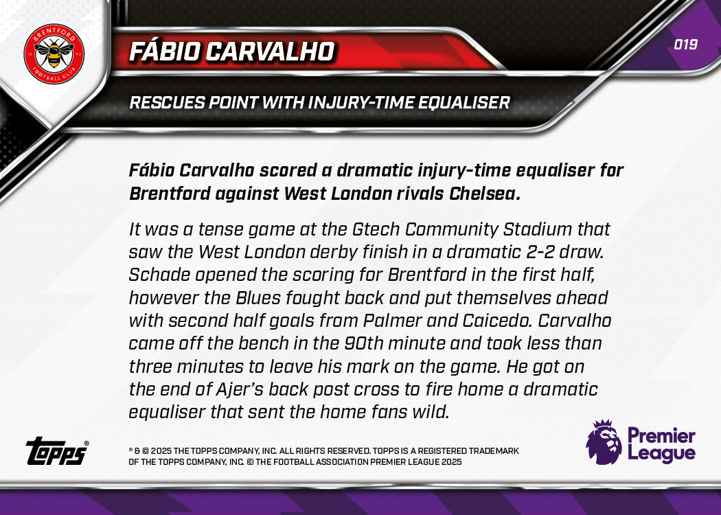 Fábio Carvalho - 2025-26 Premier League Topps NOW - Card 19 - PR: 212 - Image 7
