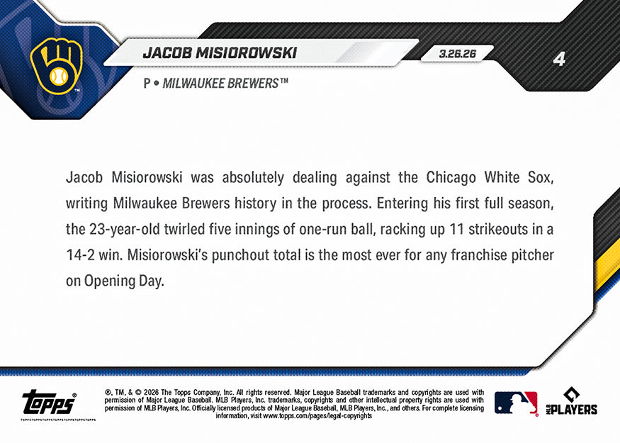 Jacob Misiorowski - 2026 MLB Topps NOW - Card 4 - PR: 10161 - Image 3