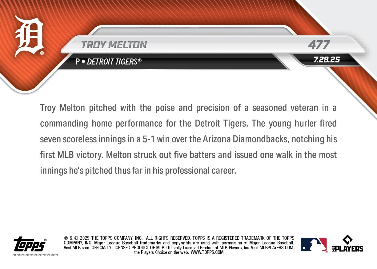 Troy Melton - 2025 MLB Topps NOW - Card 477 - PR: 1139 - Image 2