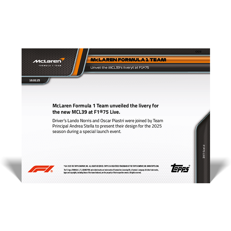 McLaren Formula 1 Team - 2025 Formula 1 Topps NOW - Card 3 - PR: 1129 - Image 2