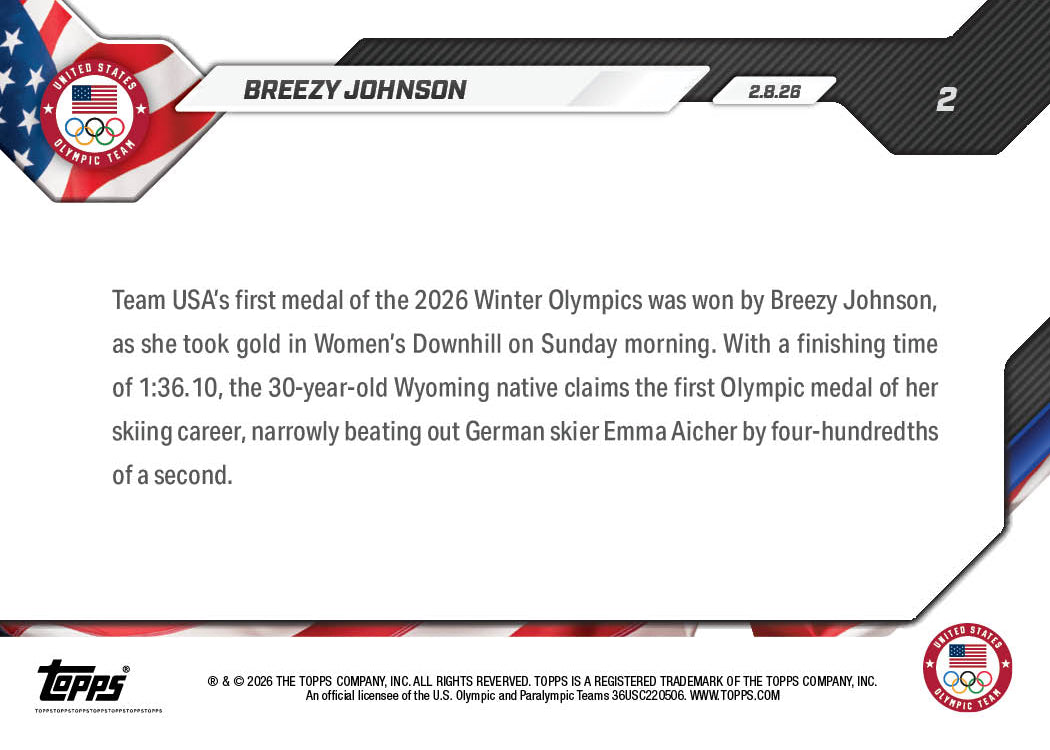 Breezy Johnson - 2026 Olympics Topps NOW - Card 2 - PR: 1164 - Image 2