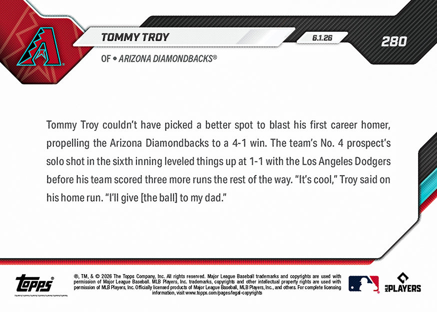 Tommy Troy - 2026 MLB Topps NOW - Card 280 - PR: 690 - Image 2