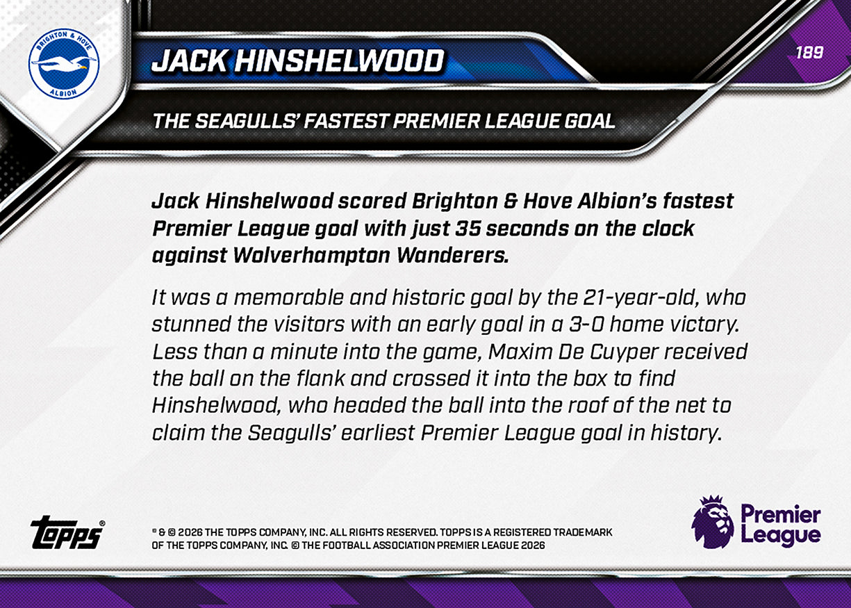 Jack Hinshelwood - 2025-26 Premier League Topps NOW - Card 189 - PR: 142 - Image 7