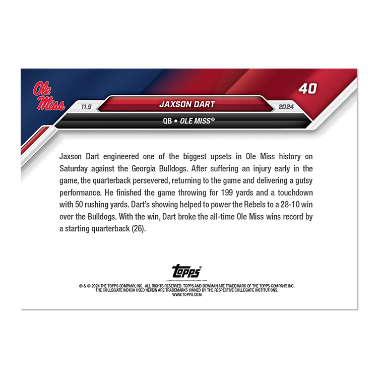 Jaxson Dart - 2024 Bowman U NOW Football Card 40 - PR: 339 - Image 2