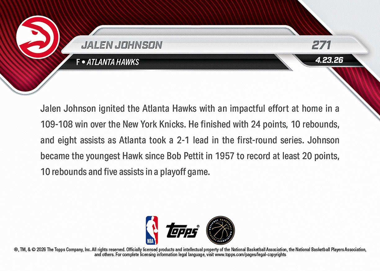 Jalen Johnson - 2025-26 NBA Topps NOW - Card 271 - PR: 443 - Image 2