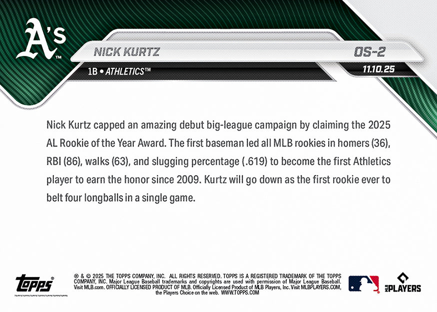 Nick Kurtz - 2025 MLB Topps NOW - Card OS-2 - PR: 16266 - Image 3