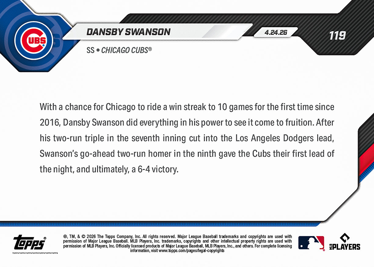 Dansby Swanson - 2026 MLB Topps NOW - Card 119 - PR: 548 - Image 2