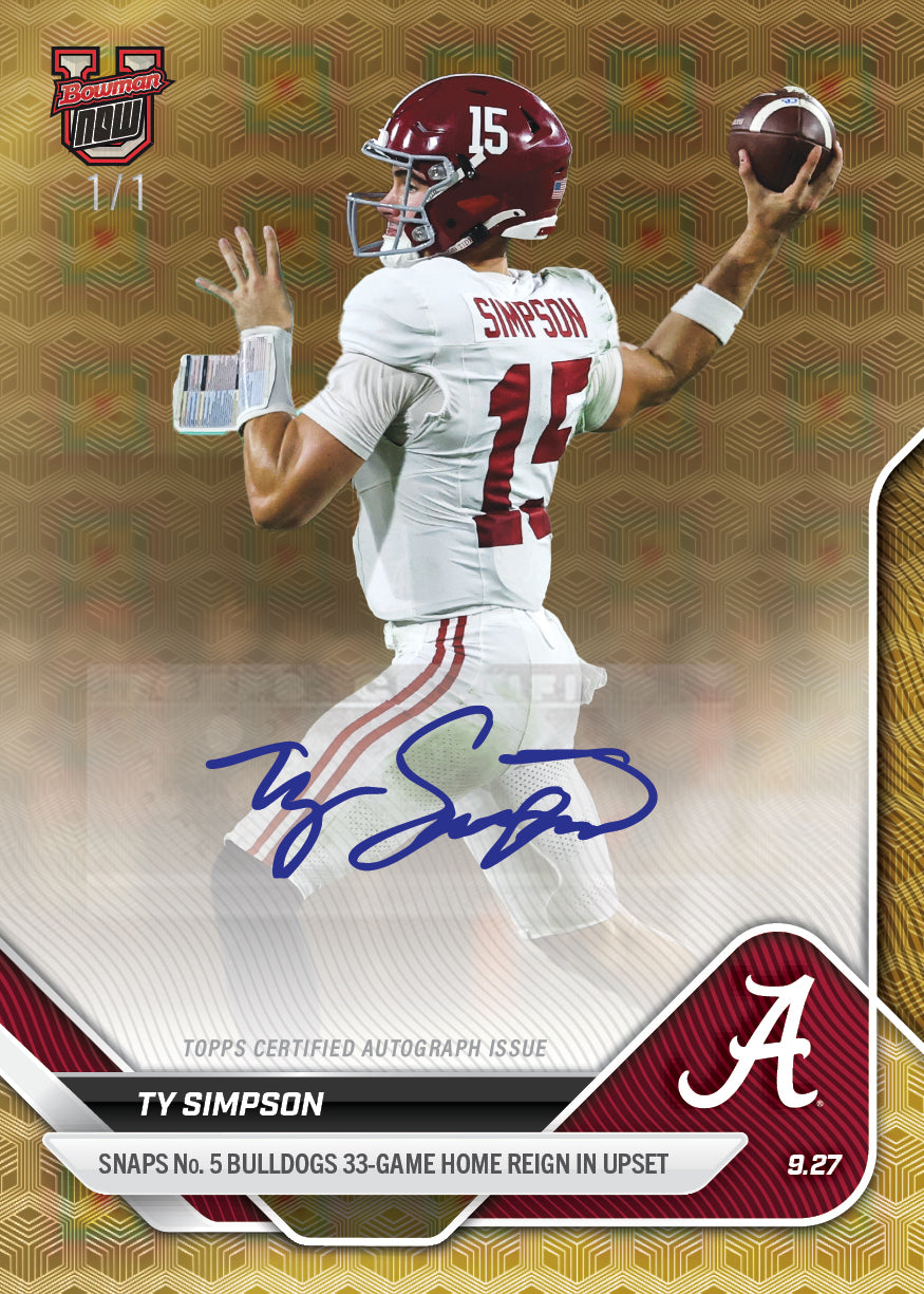 Alternative view of Ty Simpson - 2025-26 Bowman U NOW Football - Card 22 - PR: 839