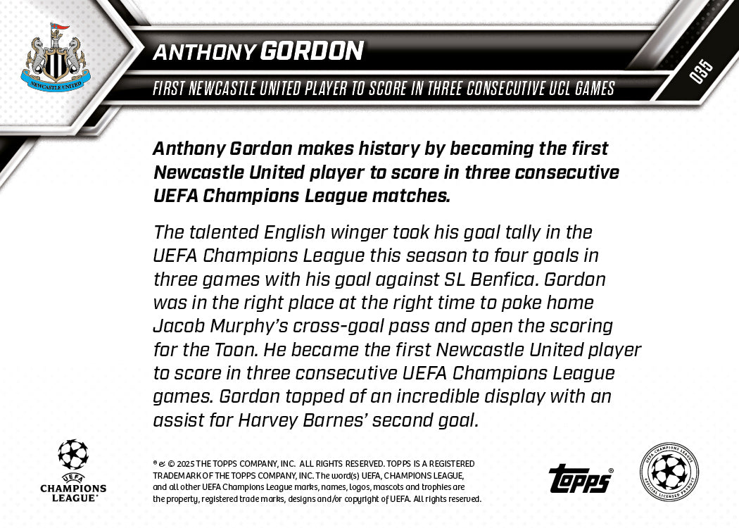 Anthony Gordon - 2025-26 UCL Topps NOW - Card 35 - PR: 294 - Image 7