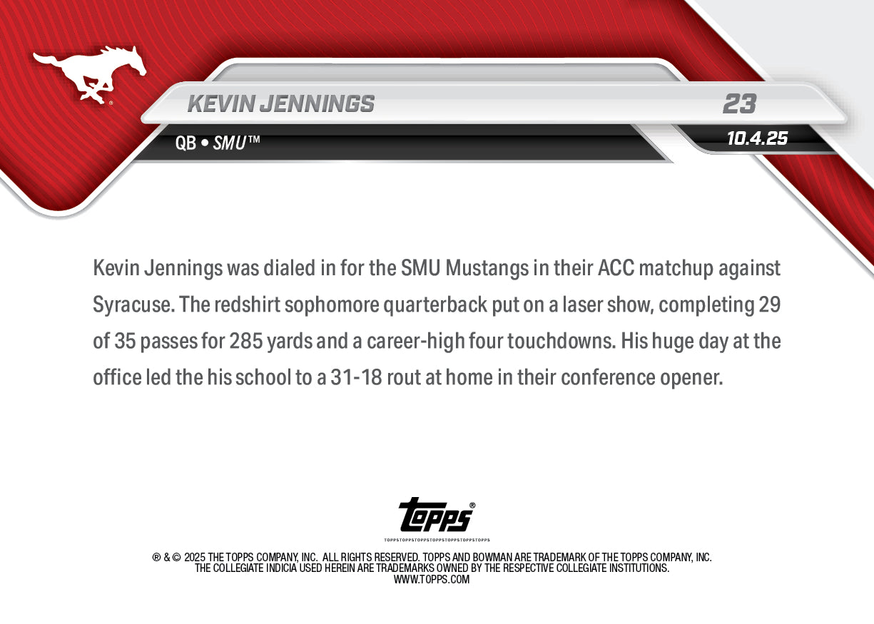 Kevin Jennings - 2025-26 Bowman U NOW Football - Card 23 - PR: 268 - Image 2