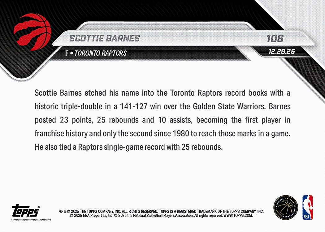 Scottie Barnes - 2025-26 NBA Topps NOW - Card 106 - PR: 495 - Image 2