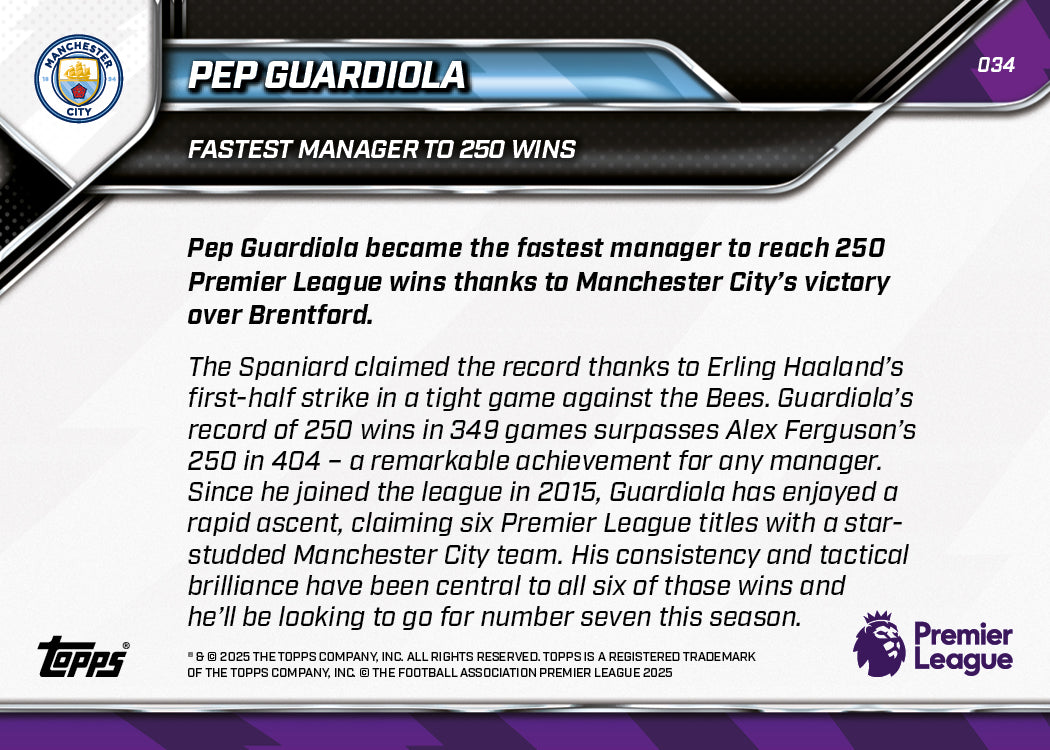 Pep Guardiola - 2025-26 Premier League Topps NOW - Card 34 - PR: 591 - Image 7