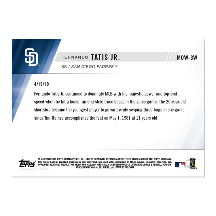 TOPPS NOW Moment Of The Week 3 Nominee 3 - Fernando Tatis Jr. - Votes: 267 - Image 3