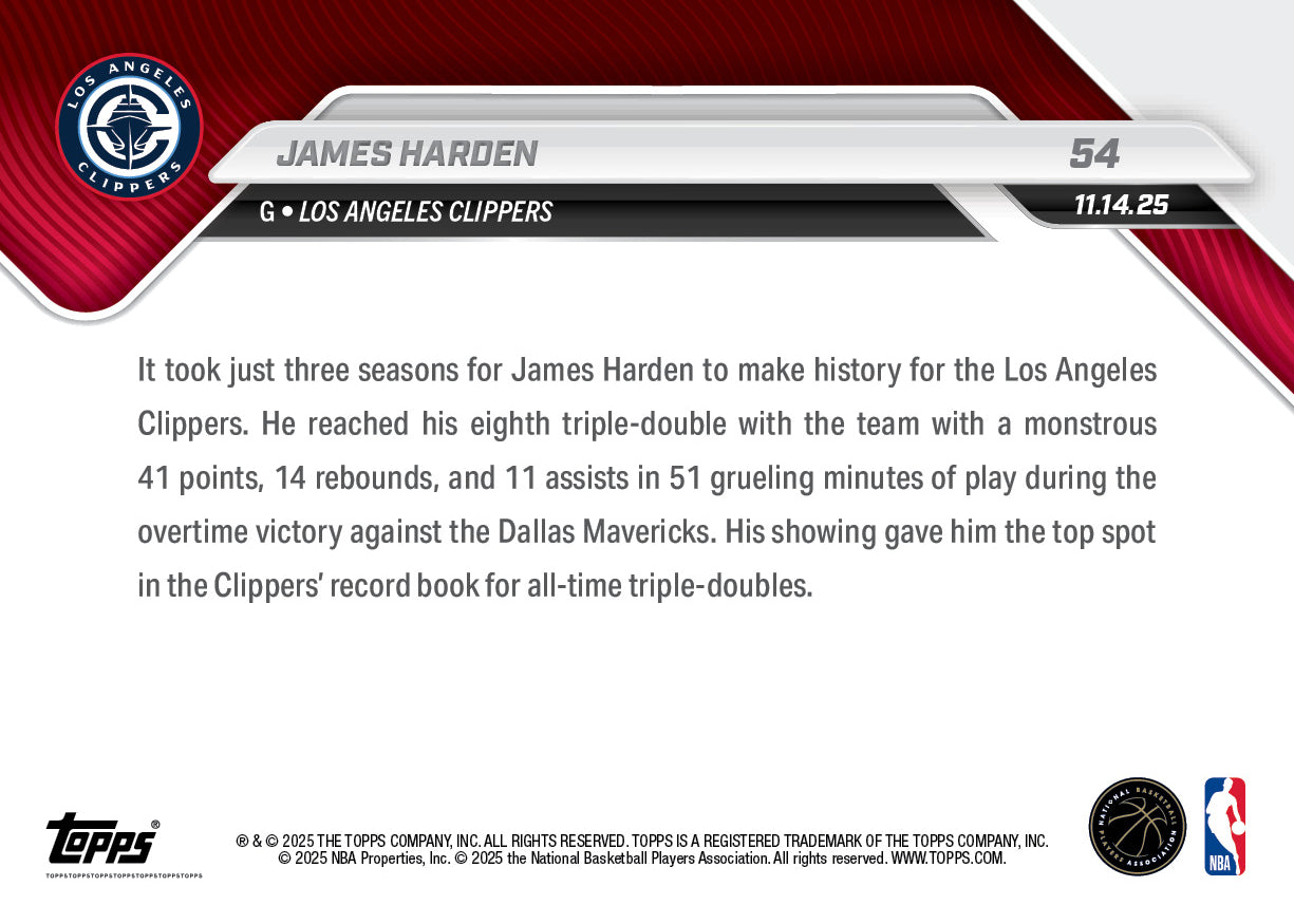 James Harden - 2025-26 NBA Topps NOW - Card 54 - PR: 447 - Image 2