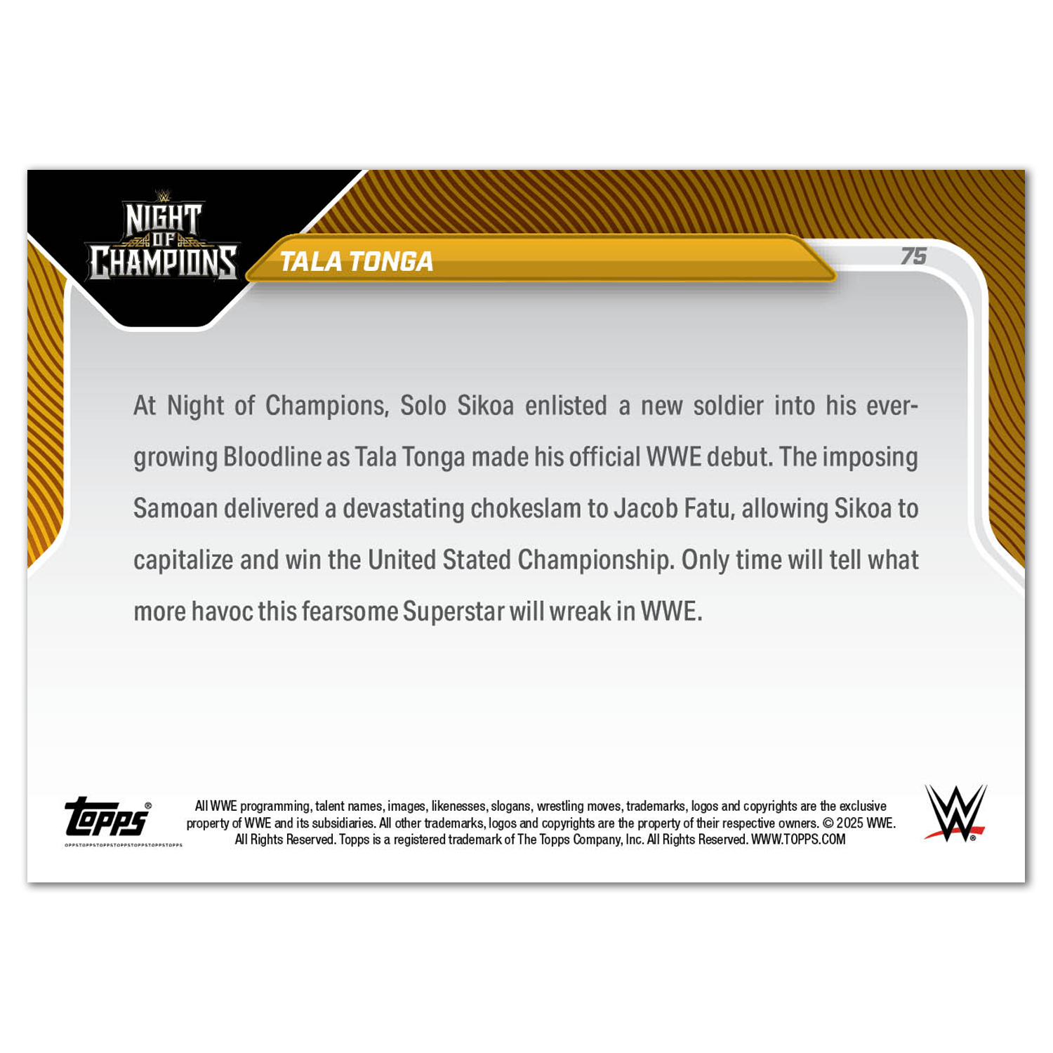 Tala Tonga - 2025 WWE Topps NOW - Card 75 - PR: 846 - Image 2