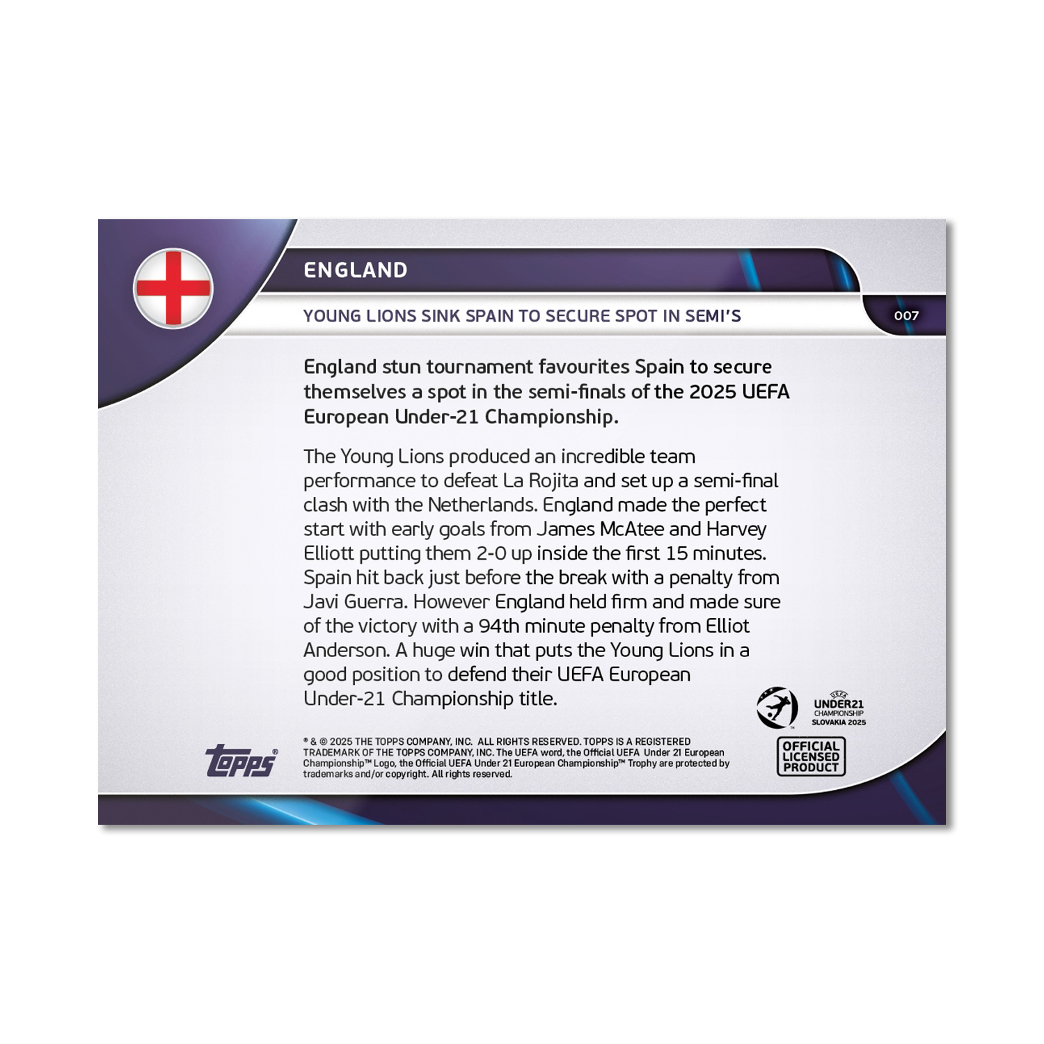England - 2025 UEFA Euro U-21 Topps NOW - Card 7 - PR: 94 - Image 7