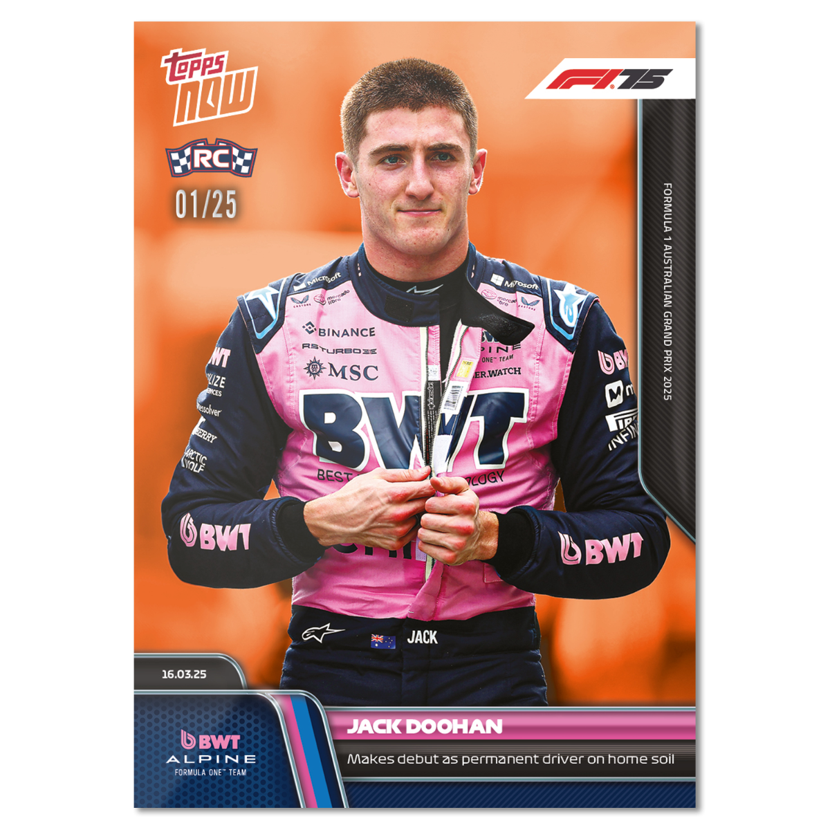Jack Doohan - 2025 Formula 1 Topps NOW Card 18 - PR: 1025 - Image 6