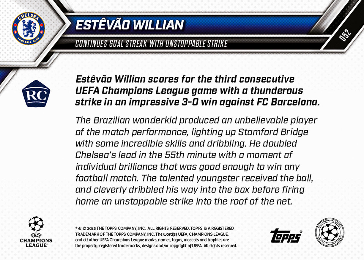 Estêvão Willian - 2025-26 UCL Topps NOW - Card 52 - PR: 7977 - Image 7