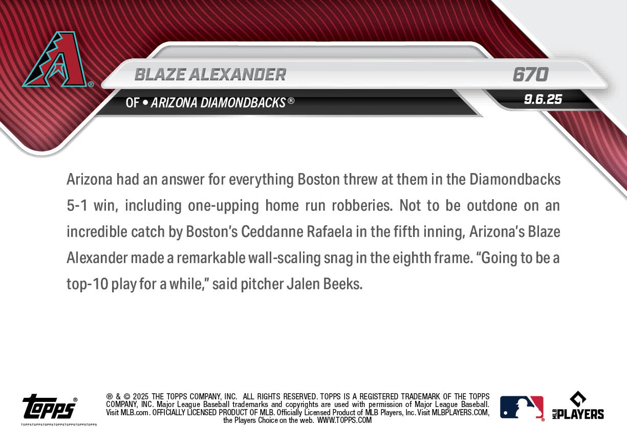 Blaze Alexander - 2025 MLB Topps NOW - Card 670 - PR: 868 - Image 2
