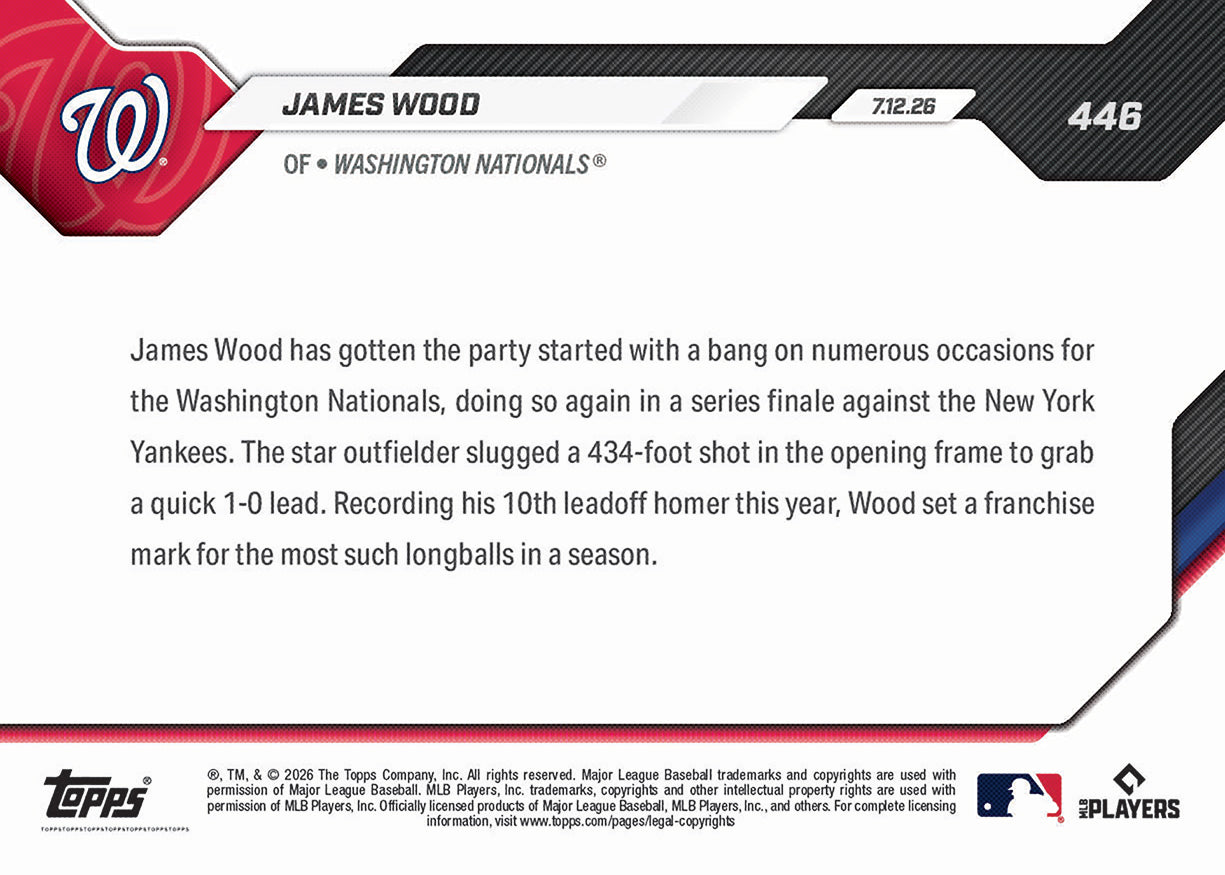 James Wood - 2026 MLB Topps NOW - Card 446 - PR: 734 - Image 2