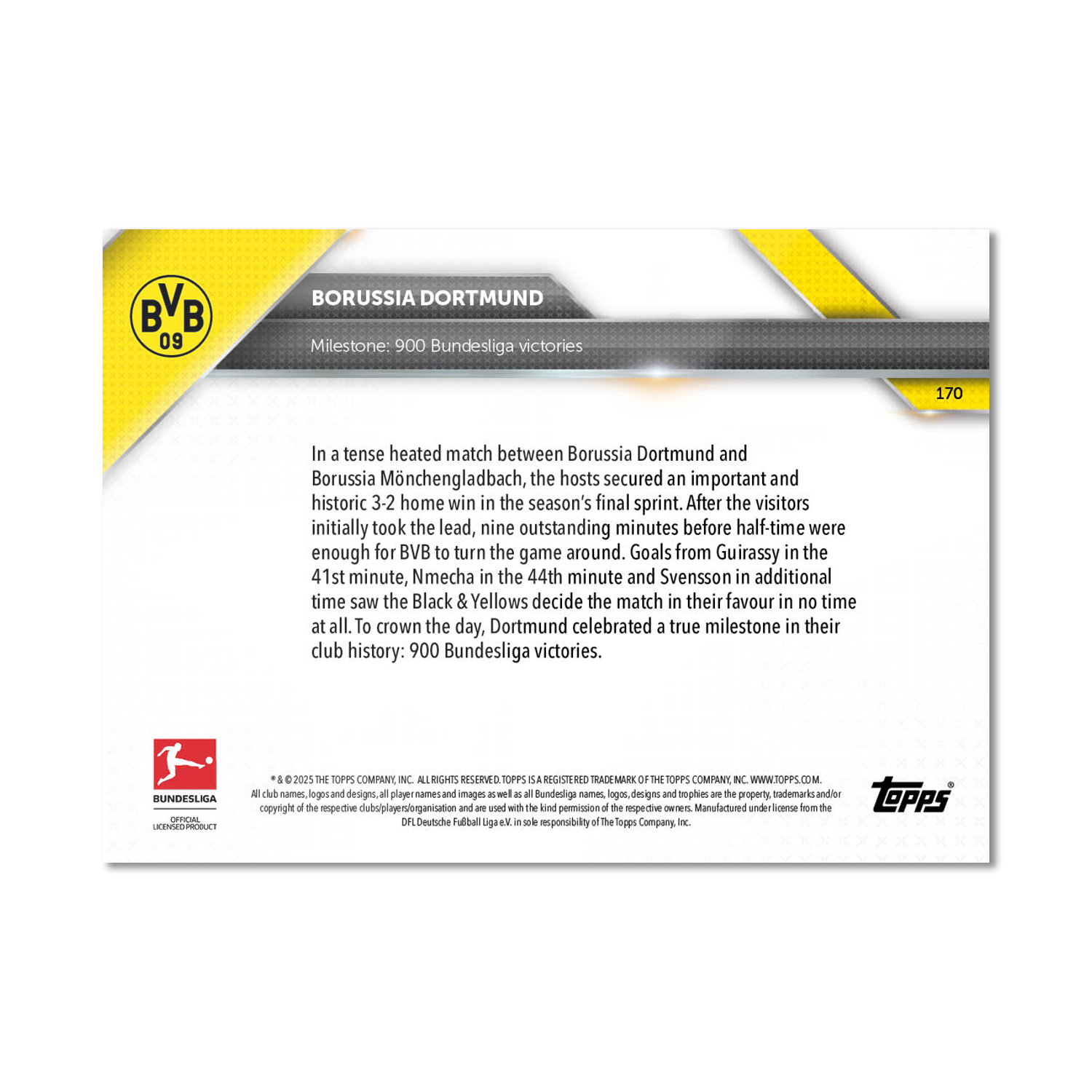 Borussia Dortmund - 2024-25 Bundesliga Topps NOW Card 170 - PR: 1168 - Image 3