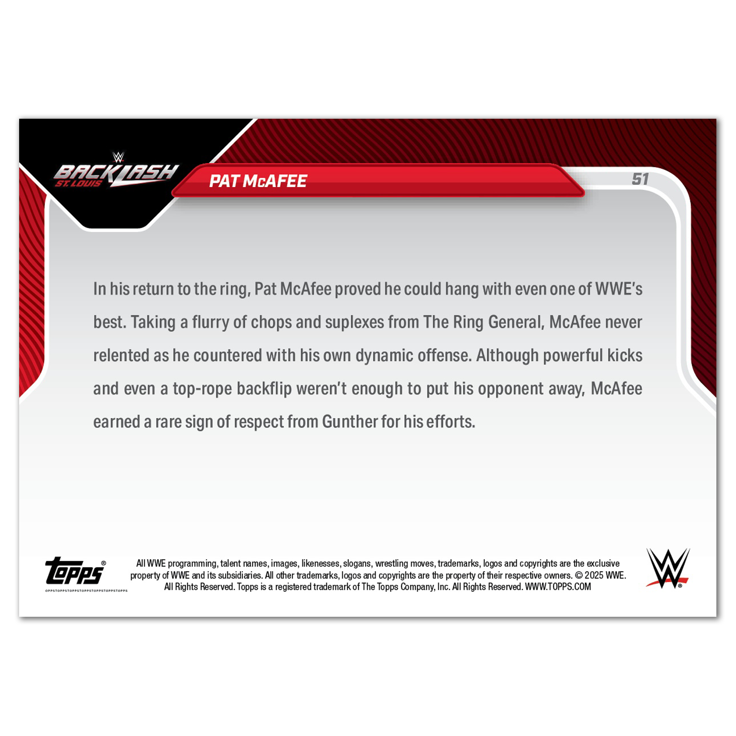 Pat McAfee - 2025 WWE Topps NOW - Card 51 - PR: 5563 - Image 2