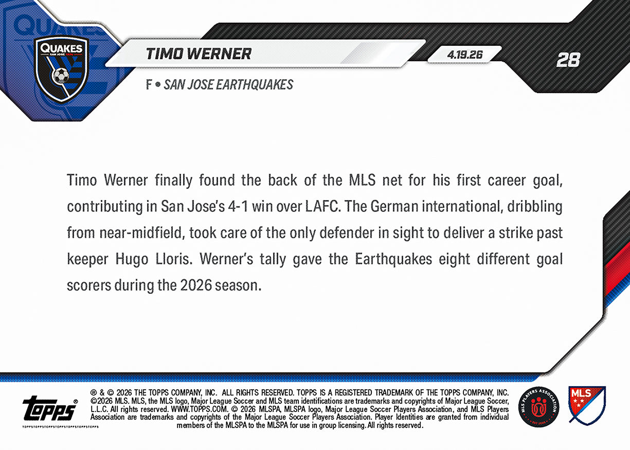 Timo Werner - 2026 MLS Topps NOW - Card 28 - PR: 566 - Image 3