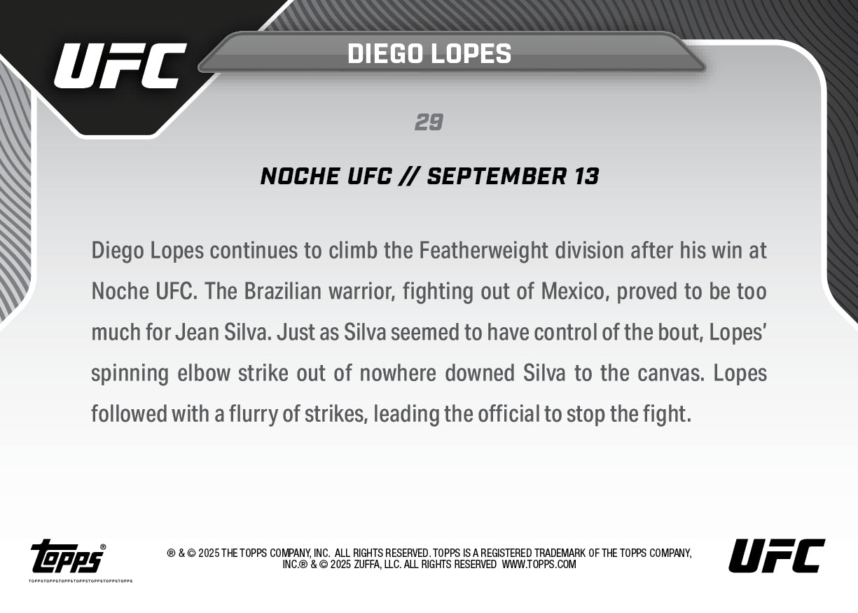 Diego Lopes - 2025 UFC Topps NOW - Card 29 - LOOK FOR AUTOS - PR: 3146 - Image 5