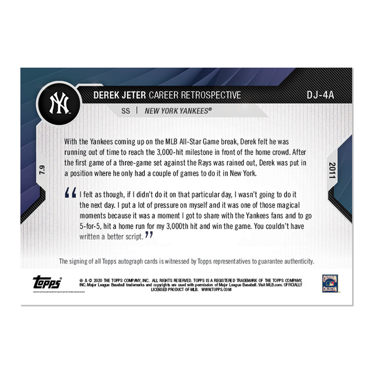 On-Card Chrome Auto # to 99 - Derek Jeter Career Retrospective Topps NOW Chrome Card 4A - Image 2