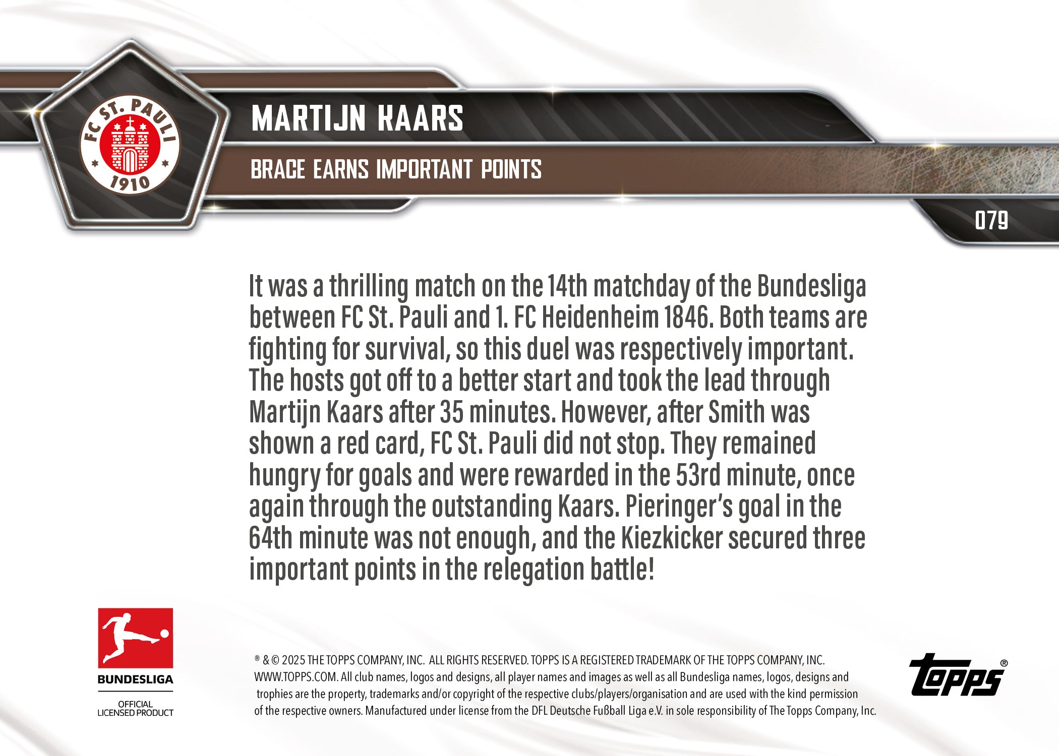 Martijn Kaars - 2025-26 Bundesliga Topps NOW - Card 79 - PR: 360 - Image 7