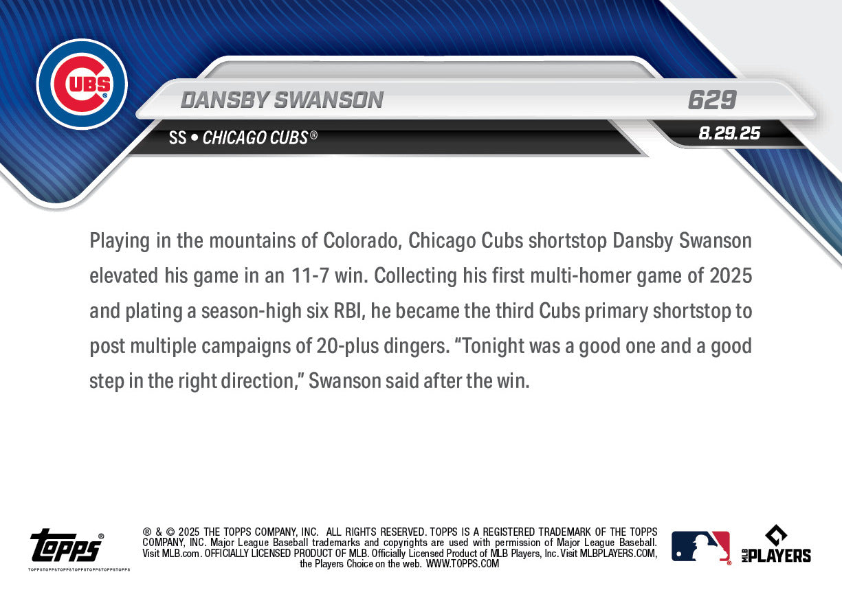 Dansby Swanson - 2025 MLB Topps NOW - Card 629 - PR: 593 - Image 2