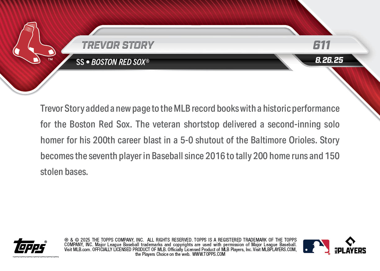 Alternative view of Trevor Story - 2025 MLB Topps NOW - Card 611 - PR: 530