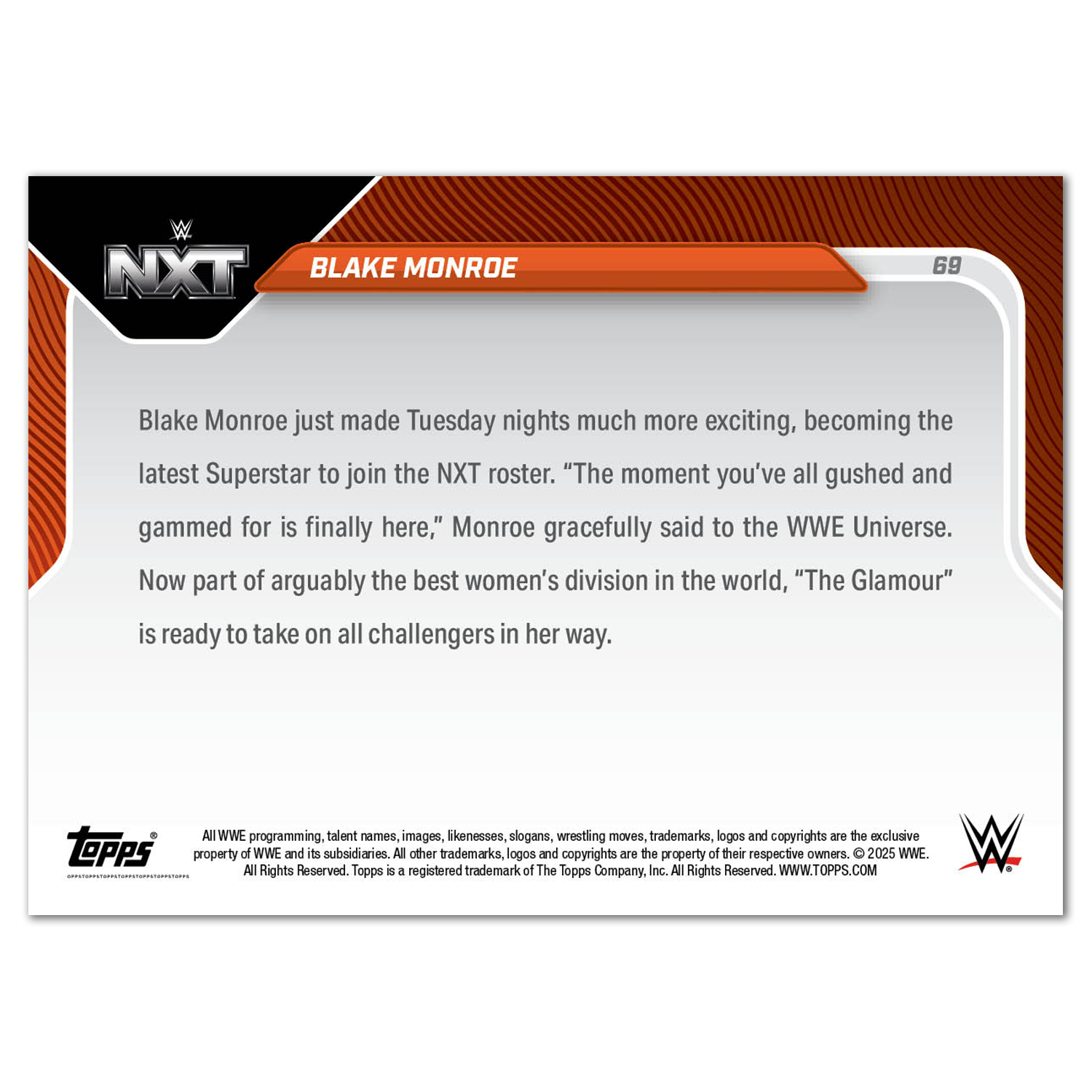 Blake Monroe - 2025 WWE Topps NOW - Card 69 - PR: 3679 - Image 2
