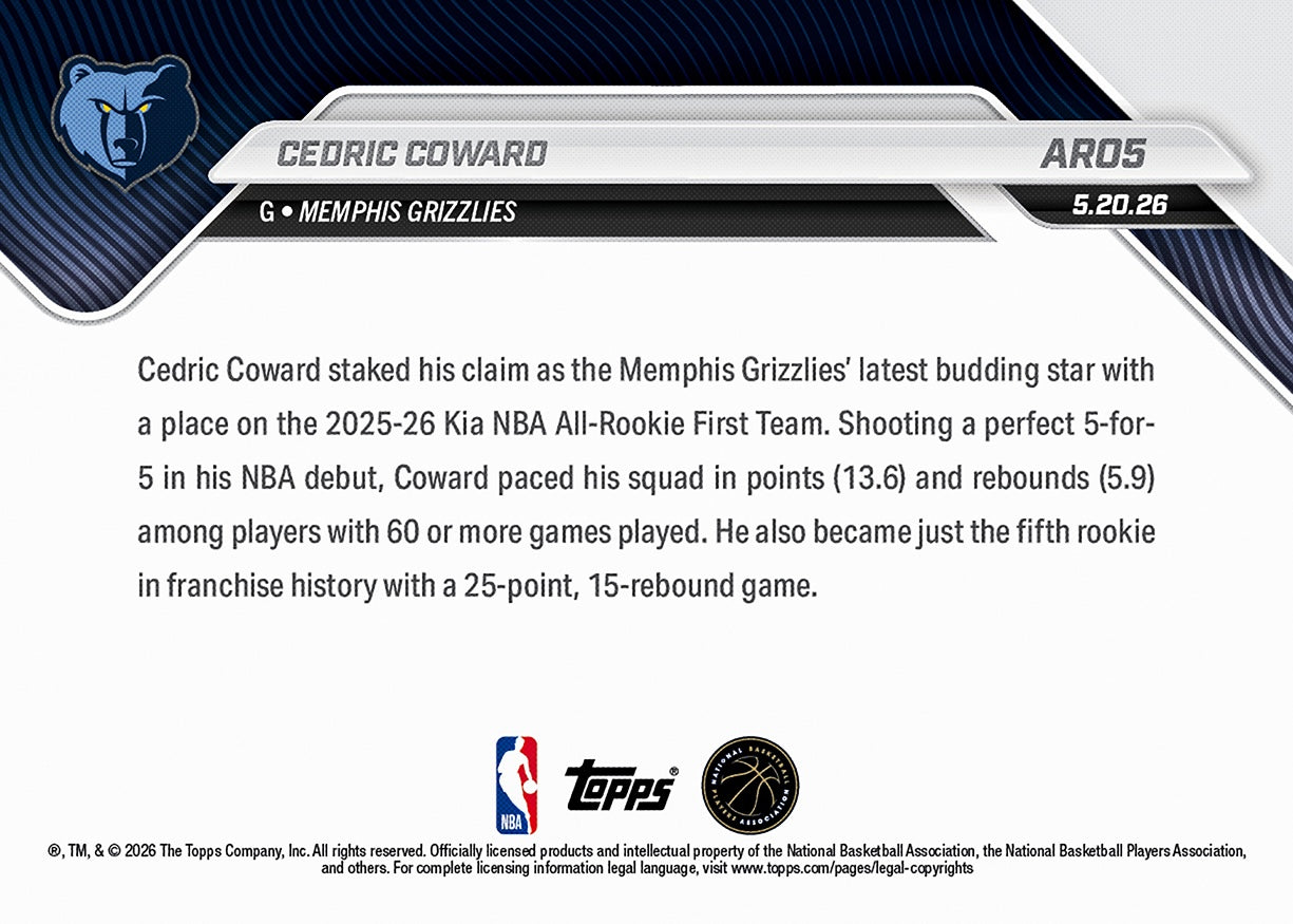 Cedric Coward - 2025-26 NBA Topps NOW - Card AR05 - PR: 2021 - Image 3