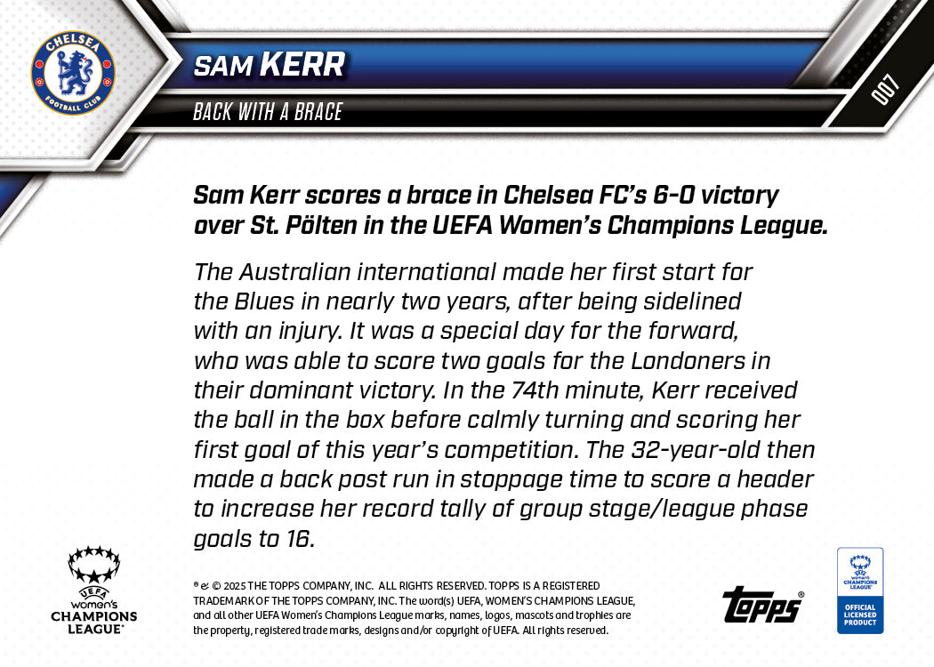 Sam Kerr - 2025-26 UWCL Topps NOW - Card 7 - PR: 156 - Image 7