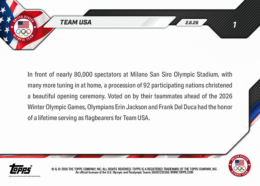Alternative view of Team USA Milano Cortina - 2026 Olympics Topps NOW - Card 1 - PR: 1858