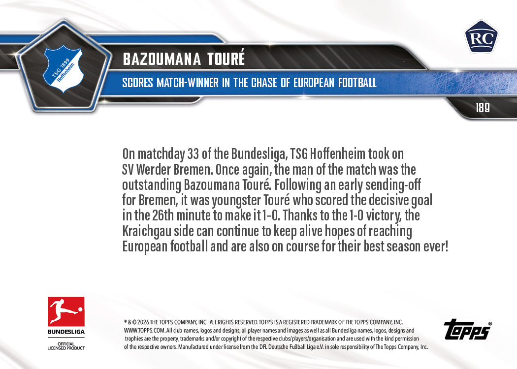 Bazoumana Touré - 2025-26 Bundesliga Topps NOW - Card 189 - PR: 359 - Image 7