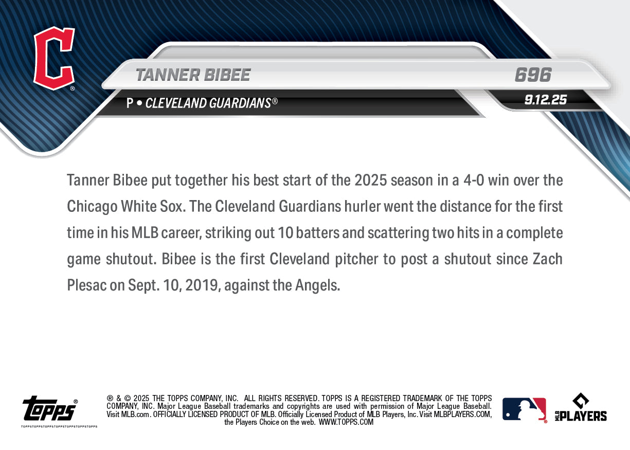 Tanner Bibee - 2025 MLB Topps NOW - Card 696 - PR: 366 - Image 2